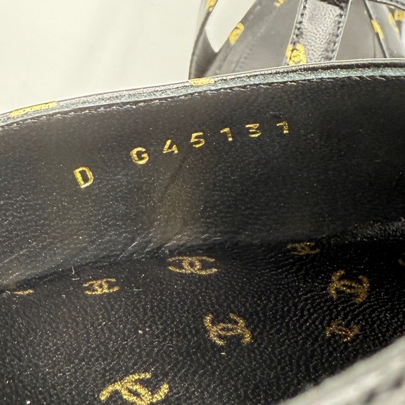 NEW Chanel CC Logo Mania Lambskin Calfskin Black Leather Slingback Platform Heel - Picture 8 of 12